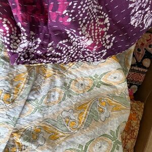 Kantha Quilt With Purple and Green Patterns